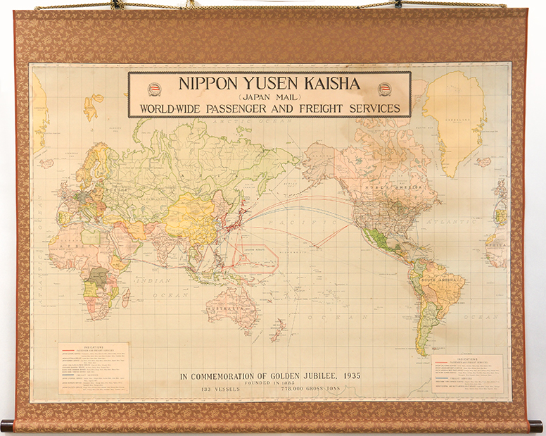画像日本郵船株式会社50周年記念　世界地図海図修復後