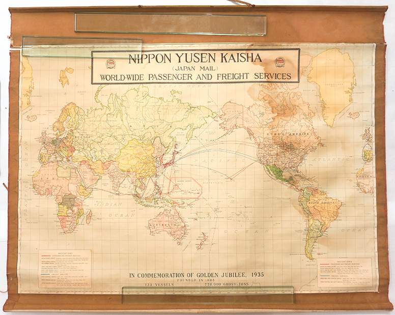 画像日本郵船株式会社50周年記念　世界地図海図